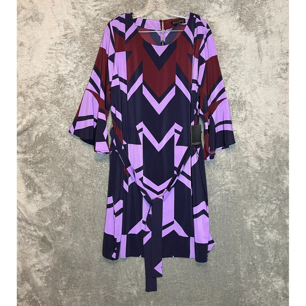 Eloquii Women 20 Retro Modern Artsy Maximalist Art Deco Belted Shift Dress NWOT